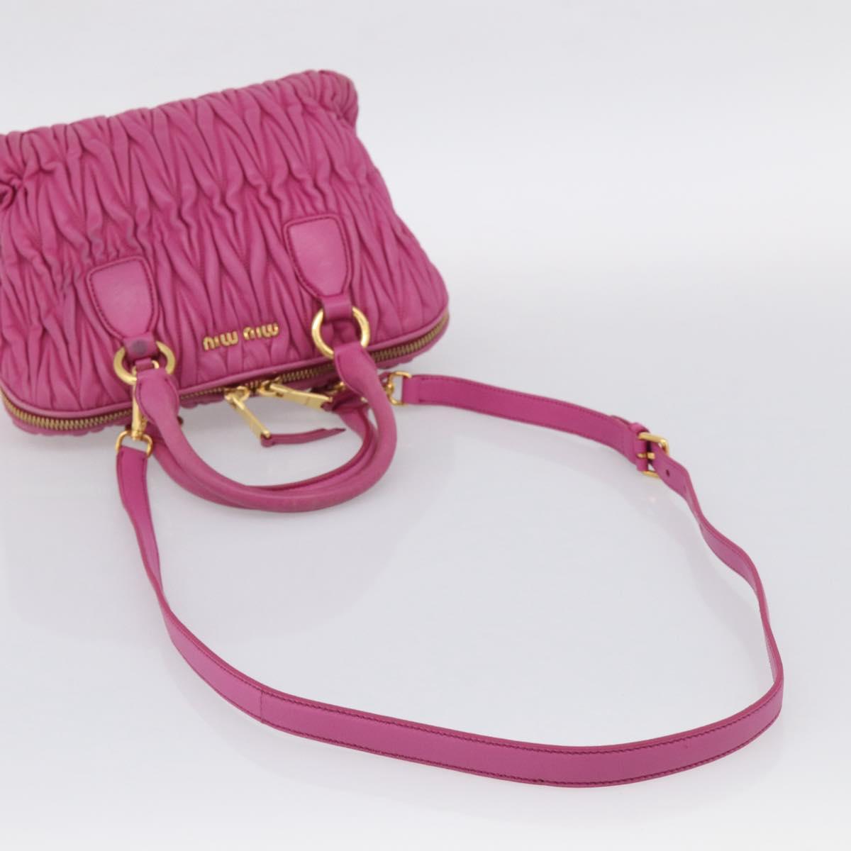 Miu Miu Matelasse Hand Bag Leather 2way Pink Gold Auth 212423M