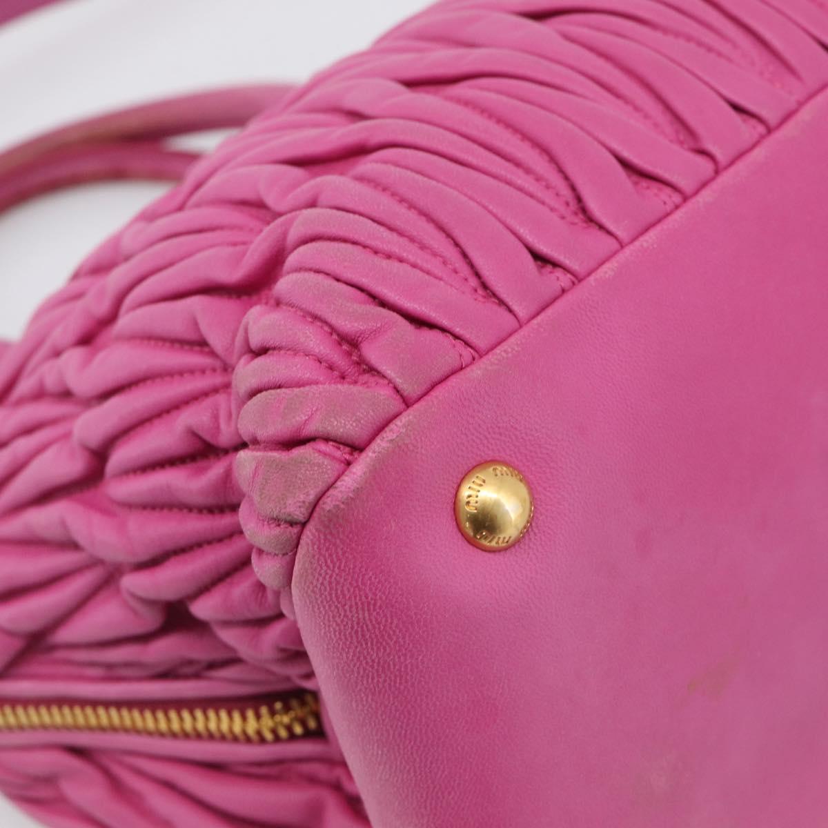 Miu Miu Matelasse Hand Bag Leather 2way Pink Gold Auth 212423M