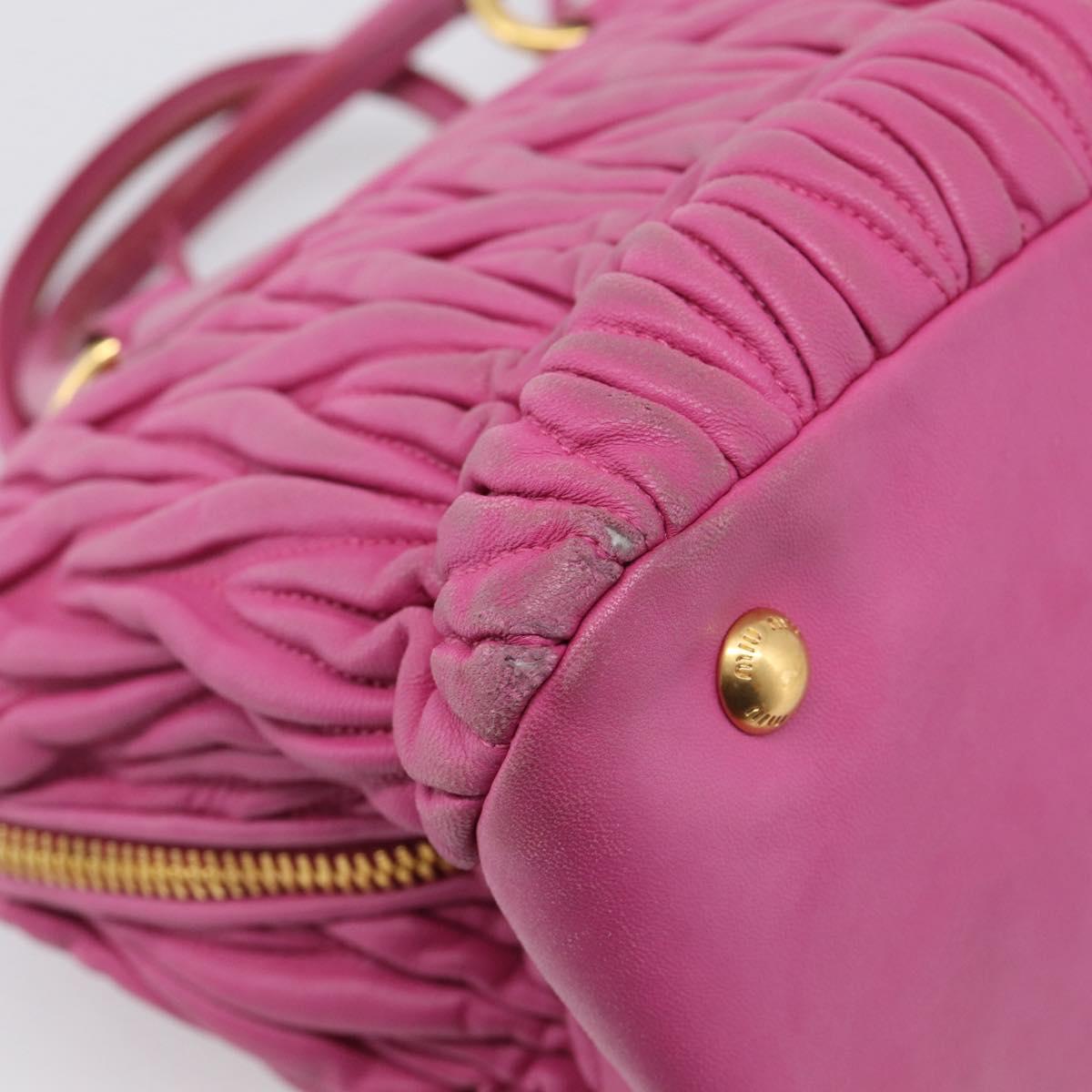 Miu Miu Matelasse Hand Bag Leather 2way Pink Gold Auth 212423M