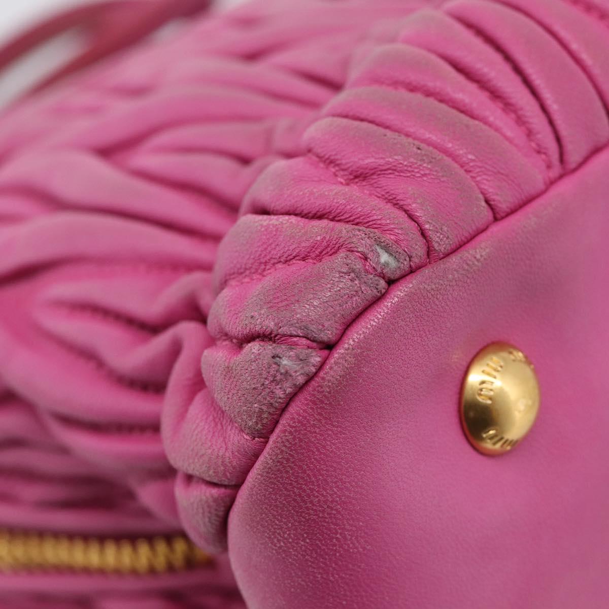 Miu Miu Matelasse Hand Bag Leather 2way Pink Gold Auth 212423M
