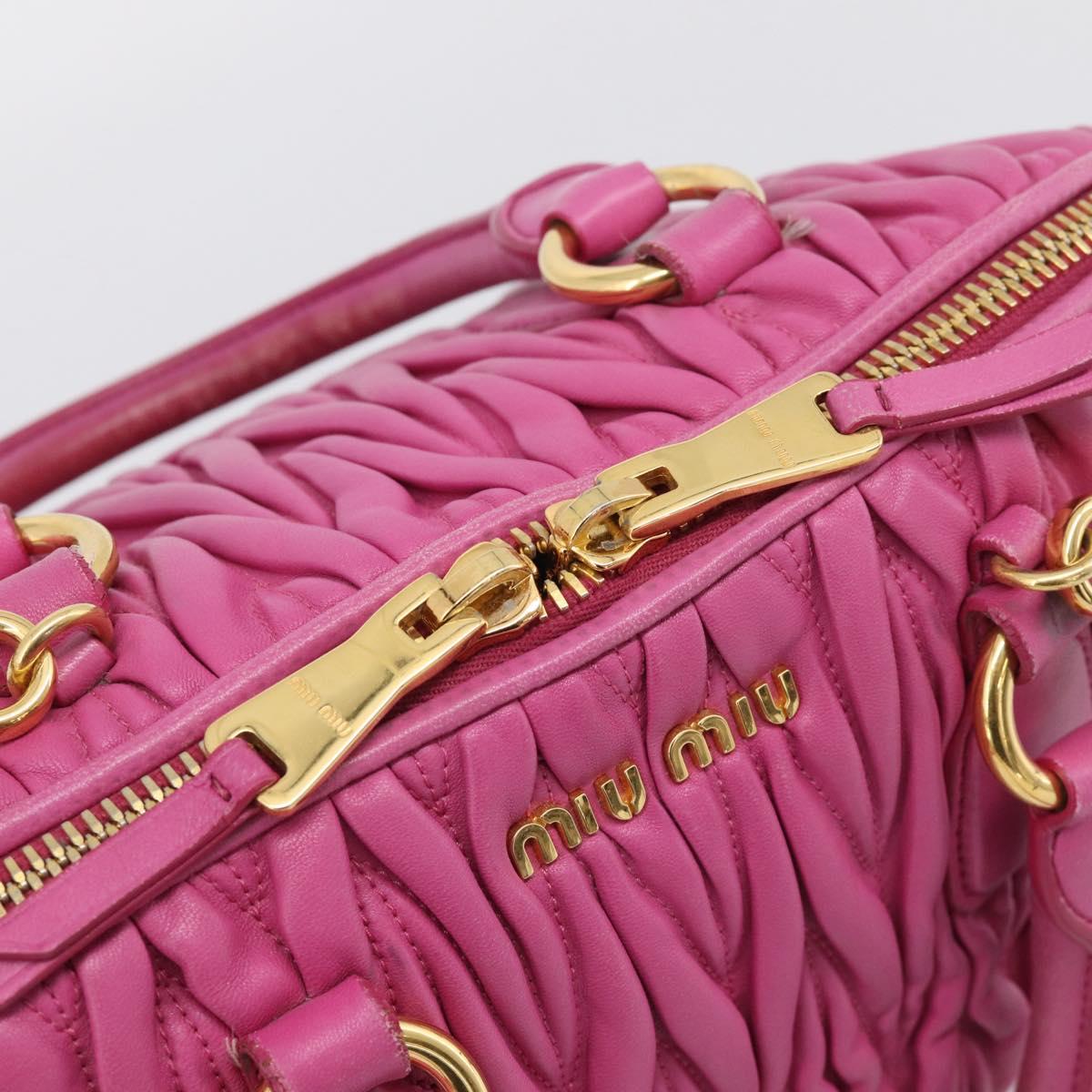 Miu Miu Matelasse Hand Bag Leather 2way Pink Gold Auth 212423M