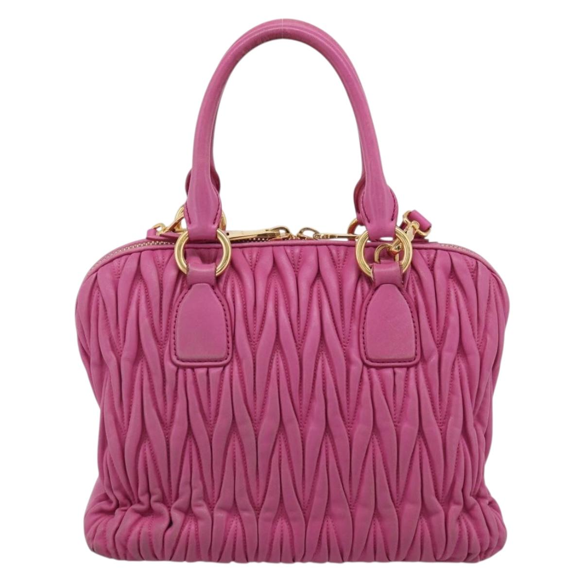 Miu Miu Matelasse Hand Bag Leather 2way Pink Gold Auth 212423M