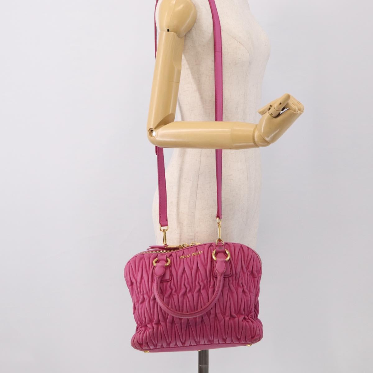 Miu Miu Matelasse Hand Bag Leather 2way Pink Gold Auth 212423M