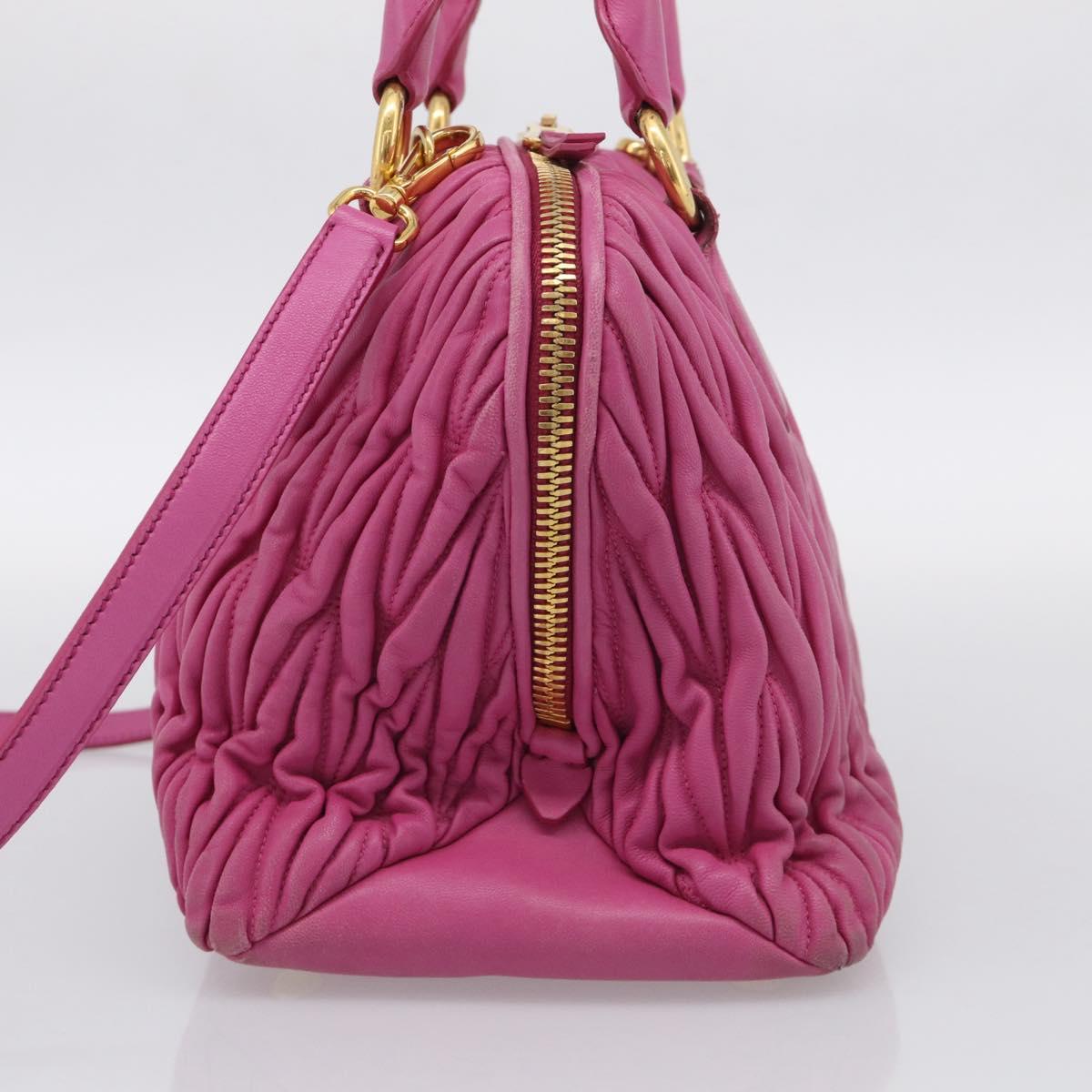 Miu Miu Matelasse Hand Bag Leather 2way Pink Gold Auth 212423M