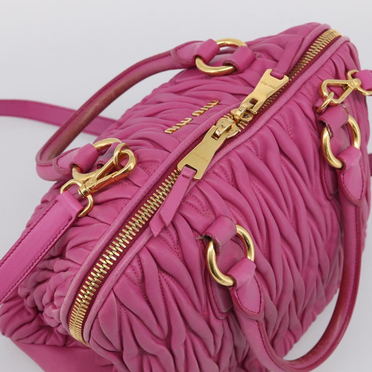 Miu Miu Matelasse Hand Bag Leather 2way Pink Gold Auth 212423M