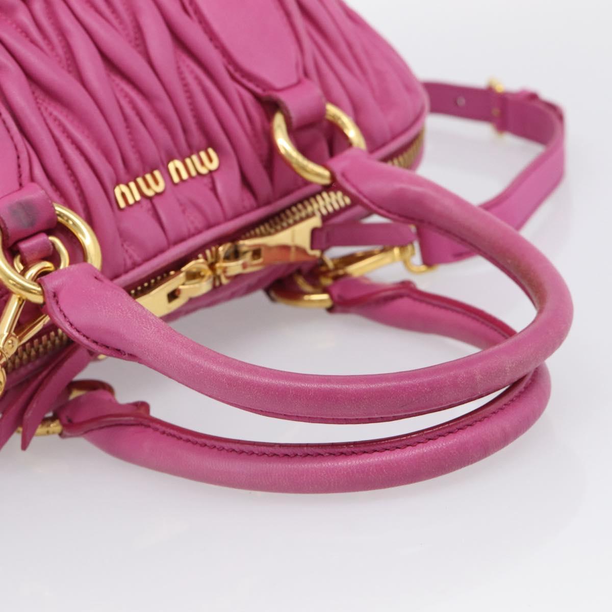 Miu Miu Matelasse Hand Bag Leather 2way Pink Gold Auth 212423M