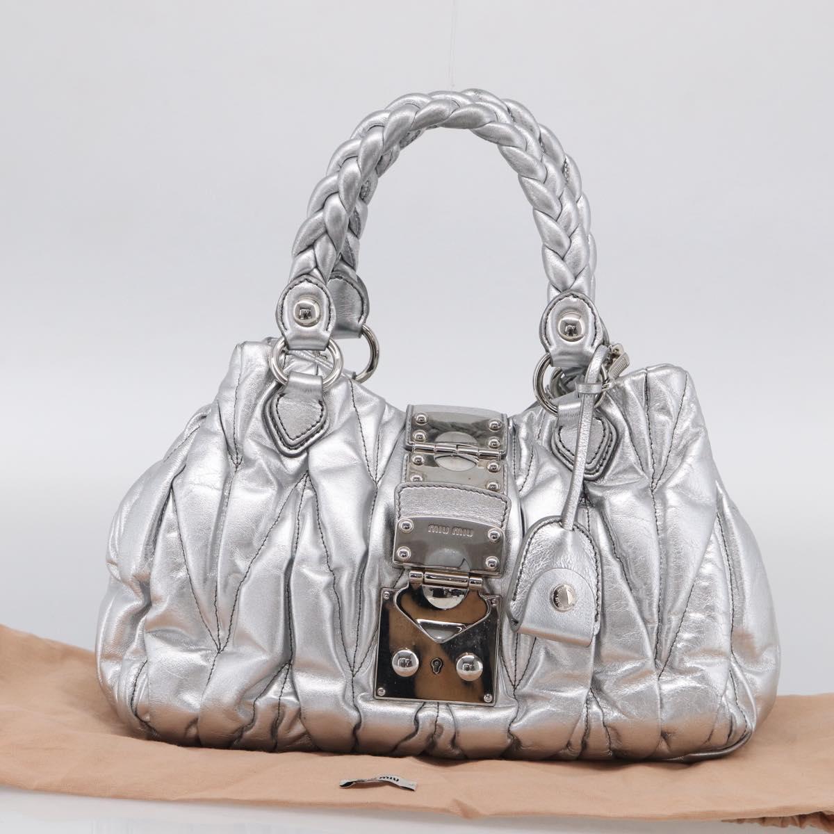 Miu Miu Matelasse Hand Bag Leather 2way Silver Auth 212424SAM