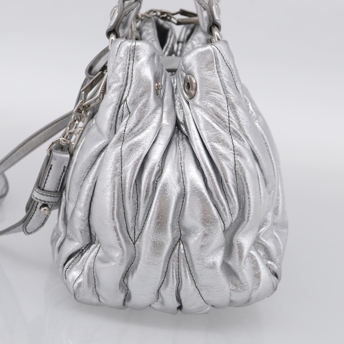 Miu Miu Matelasse Hand Bag Leather 2way Silver Auth 212424SAM