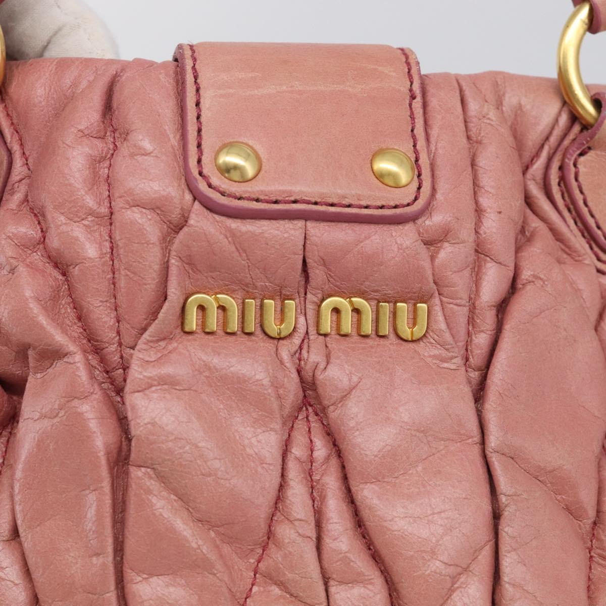 Miu Miu Matelasse Hand Bag Leather 2way Pink Gold Auth 212425A