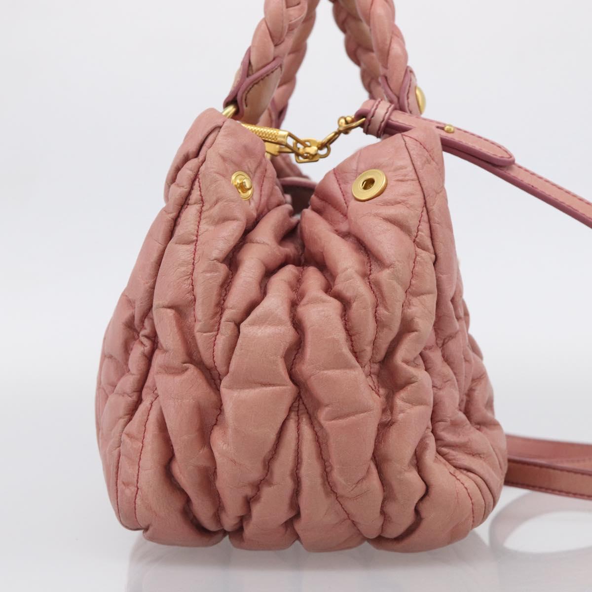 Miu Miu Matelasse Hand Bag Leather 2way Pink Gold Auth 212425A