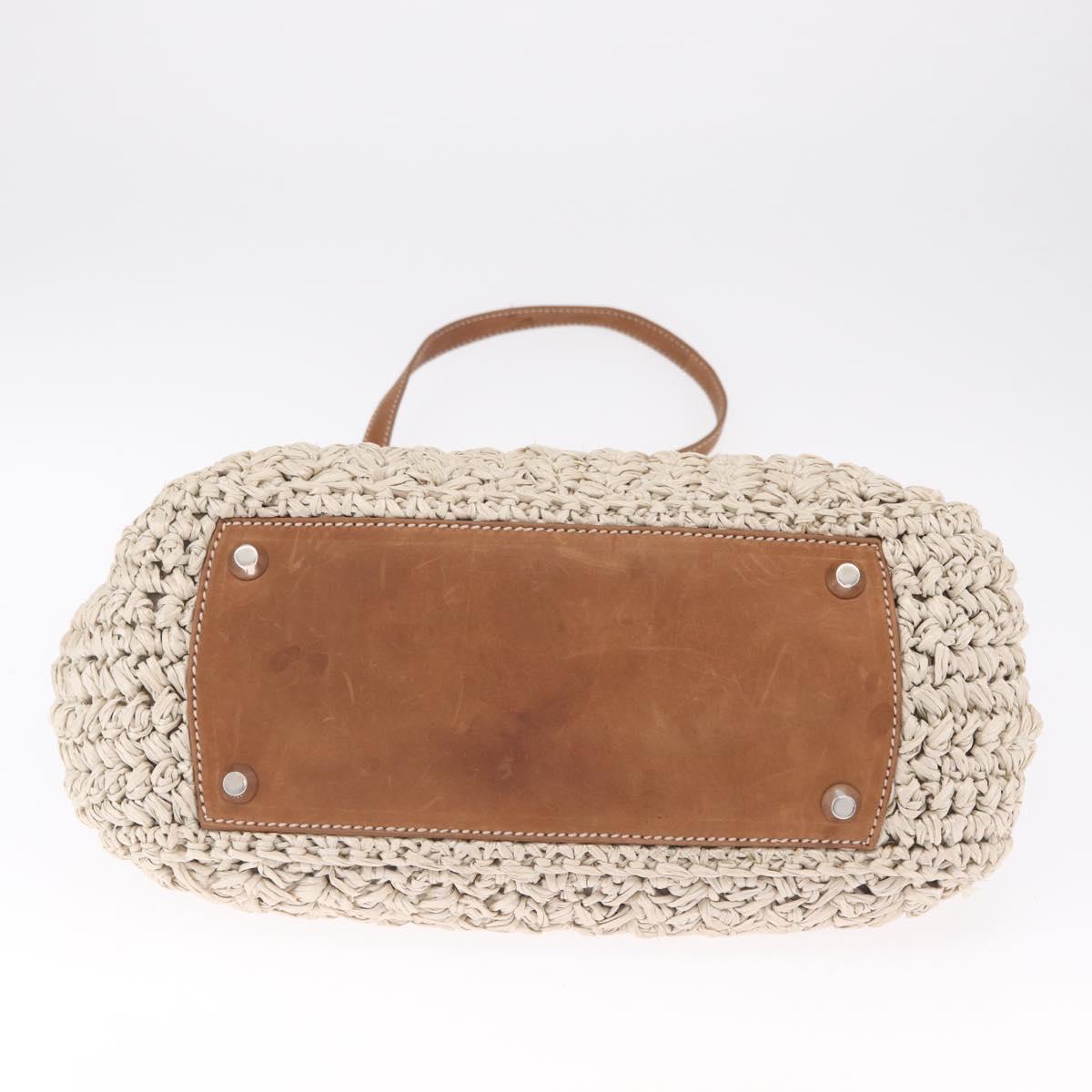 Miu Miu Hand Bag leather Straw 2way Beige Silver Auth 212426M