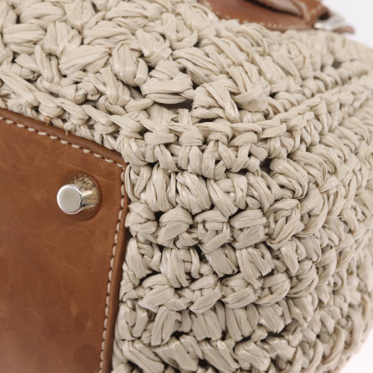Miu Miu Hand Bag leather Straw 2way Beige Silver Auth 212426M