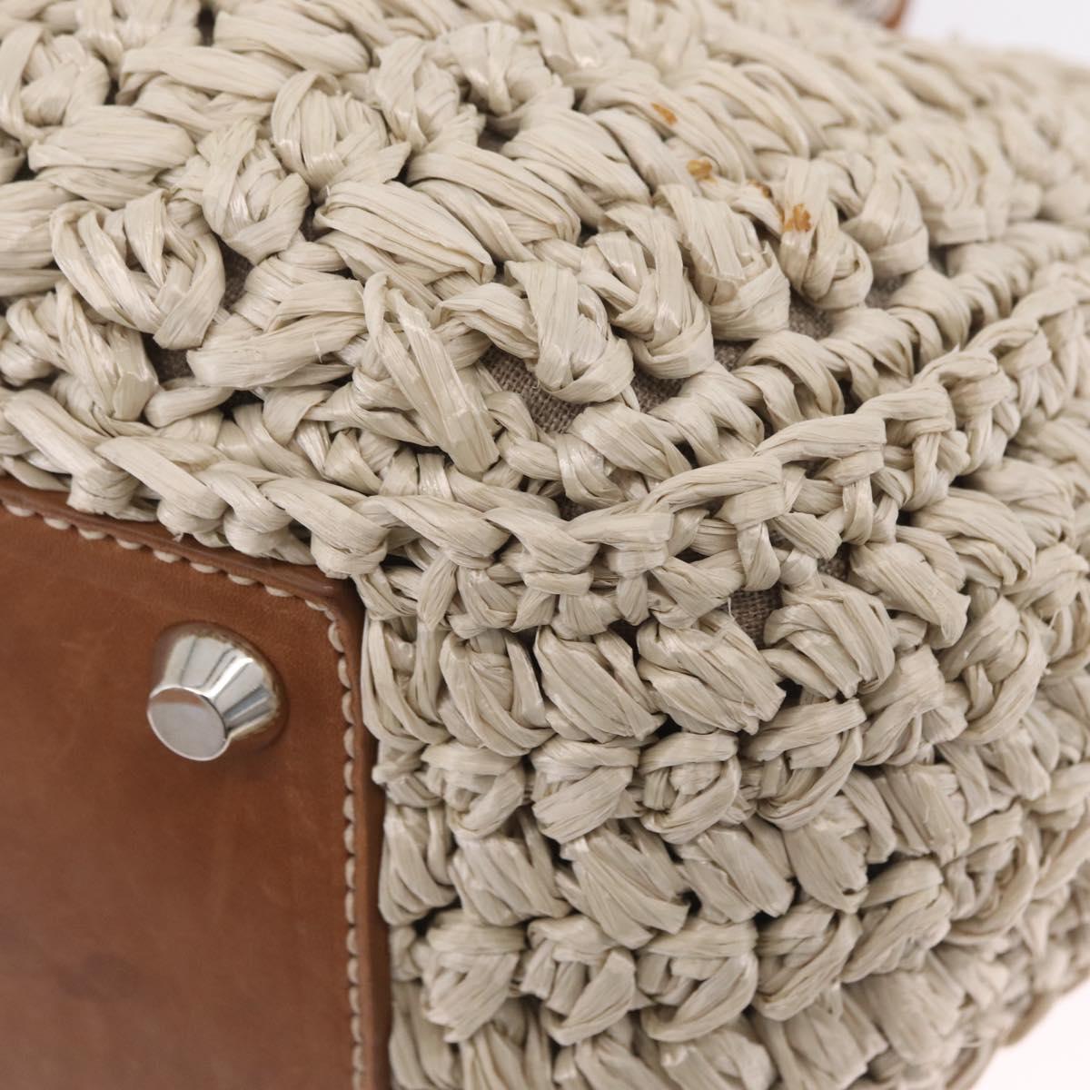 Miu Miu Hand Bag leather Straw 2way Beige Silver Auth 212426M