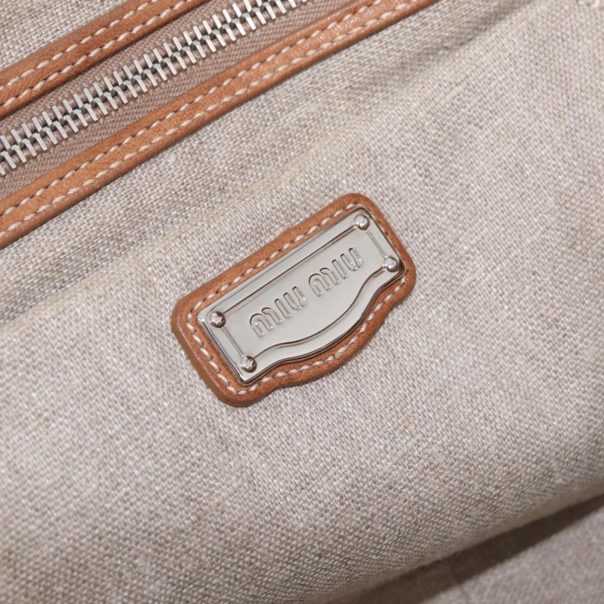 Miu Miu Hand Bag leather Straw 2way Beige Silver Auth 212426M