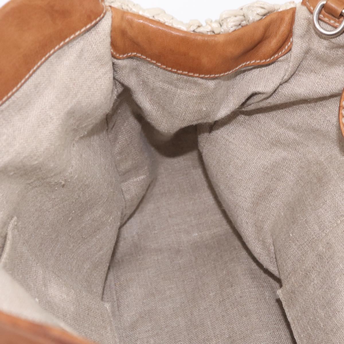 Miu Miu Hand Bag leather Straw 2way Beige Silver Auth 212426M