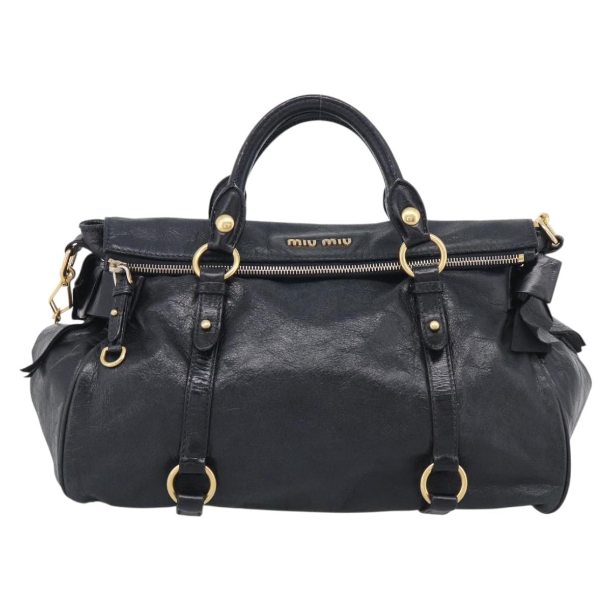Miu Miu Hand Bag Leather 2way Black Gold Auth 212428M