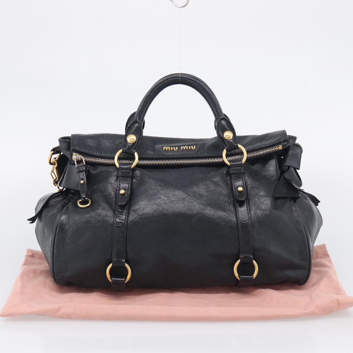 Miu Miu Hand Bag Leather 2way Black Gold Auth 212428M