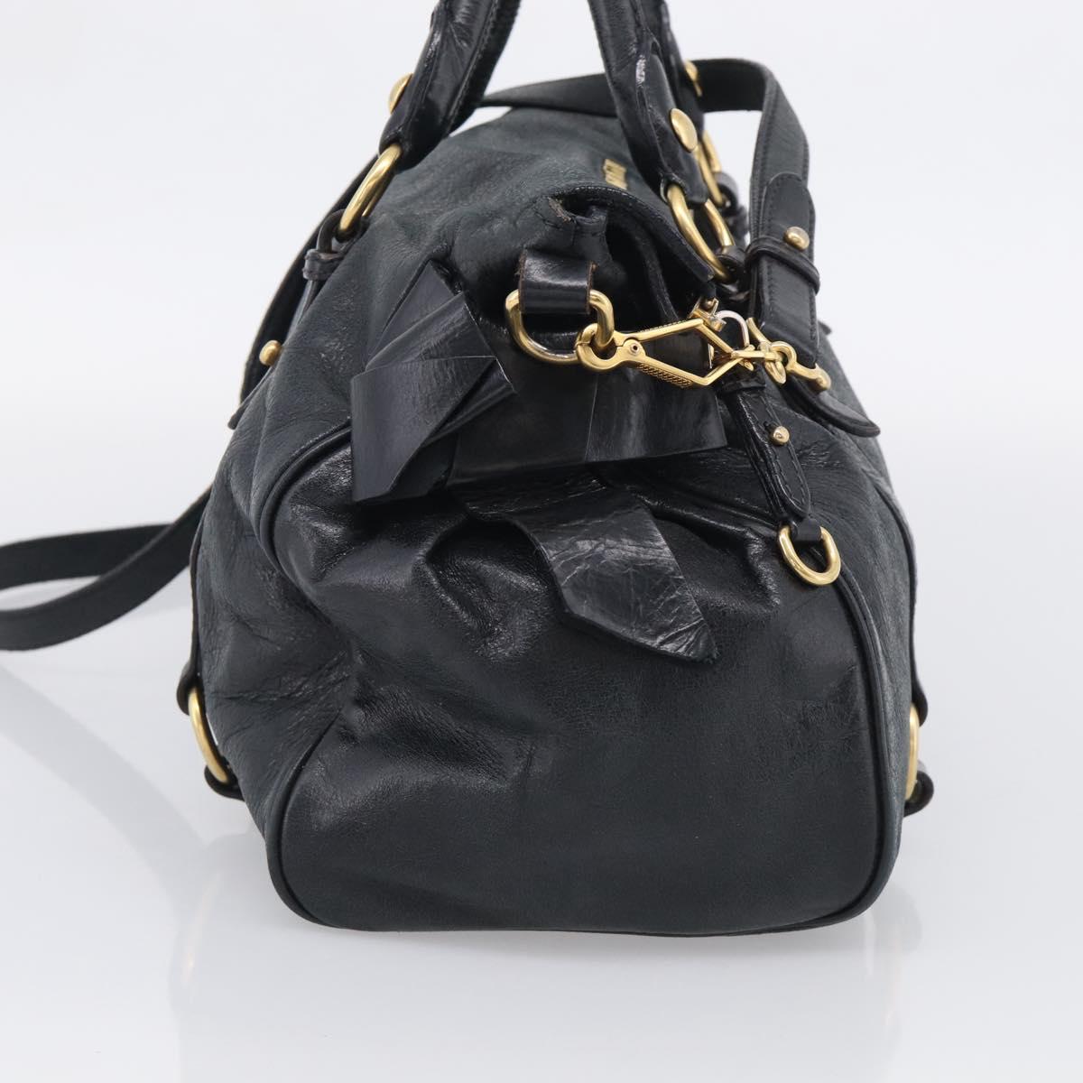 Miu Miu Hand Bag Leather 2way Black Gold Auth 212428M