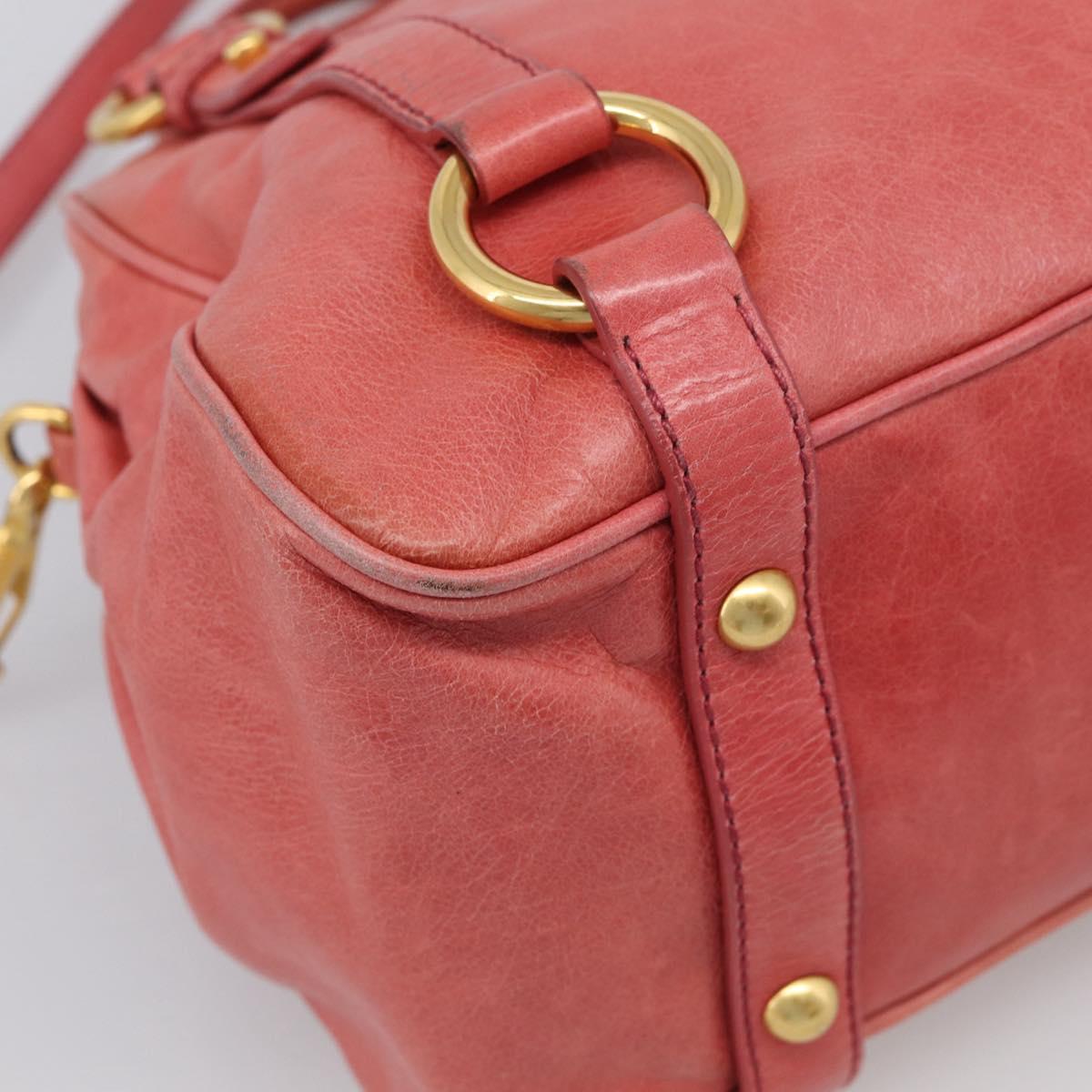 Miu Miu Hand Bag Leather 2way Pink Gold Auth 212429M