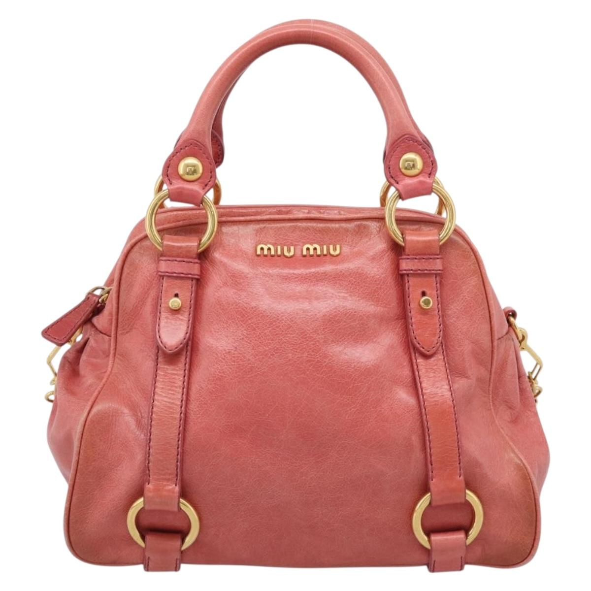 Miu Miu Hand Bag Leather 2way Pink Gold Auth 212429M