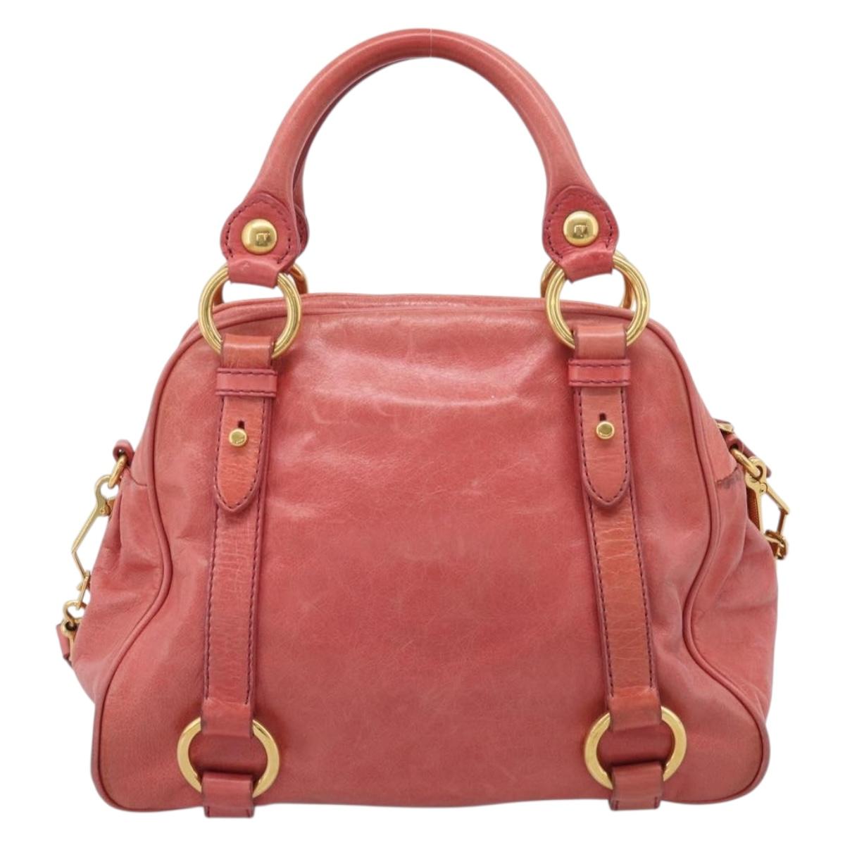 Miu Miu Hand Bag Leather 2way Pink Gold Auth 212429M