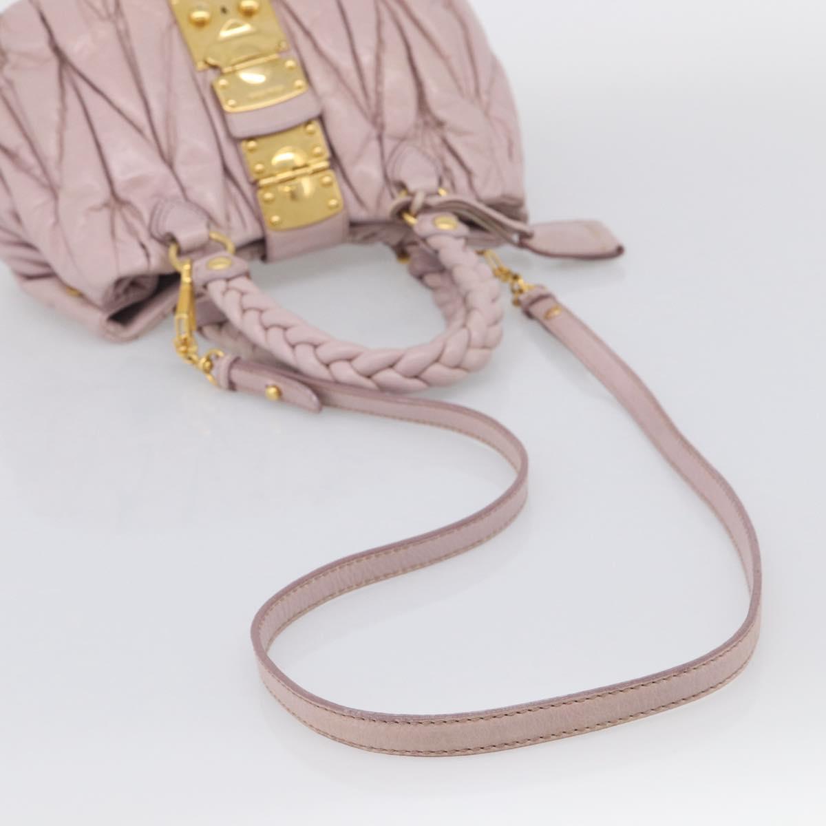 Miu Miu Matelasse Hand Bag Leather 2way Pink Gold Auth 212430A