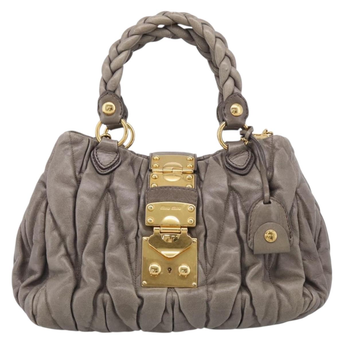 Miu Miu Matelasse Hand Bag Leather 2way Gray Gold Auth 212432M