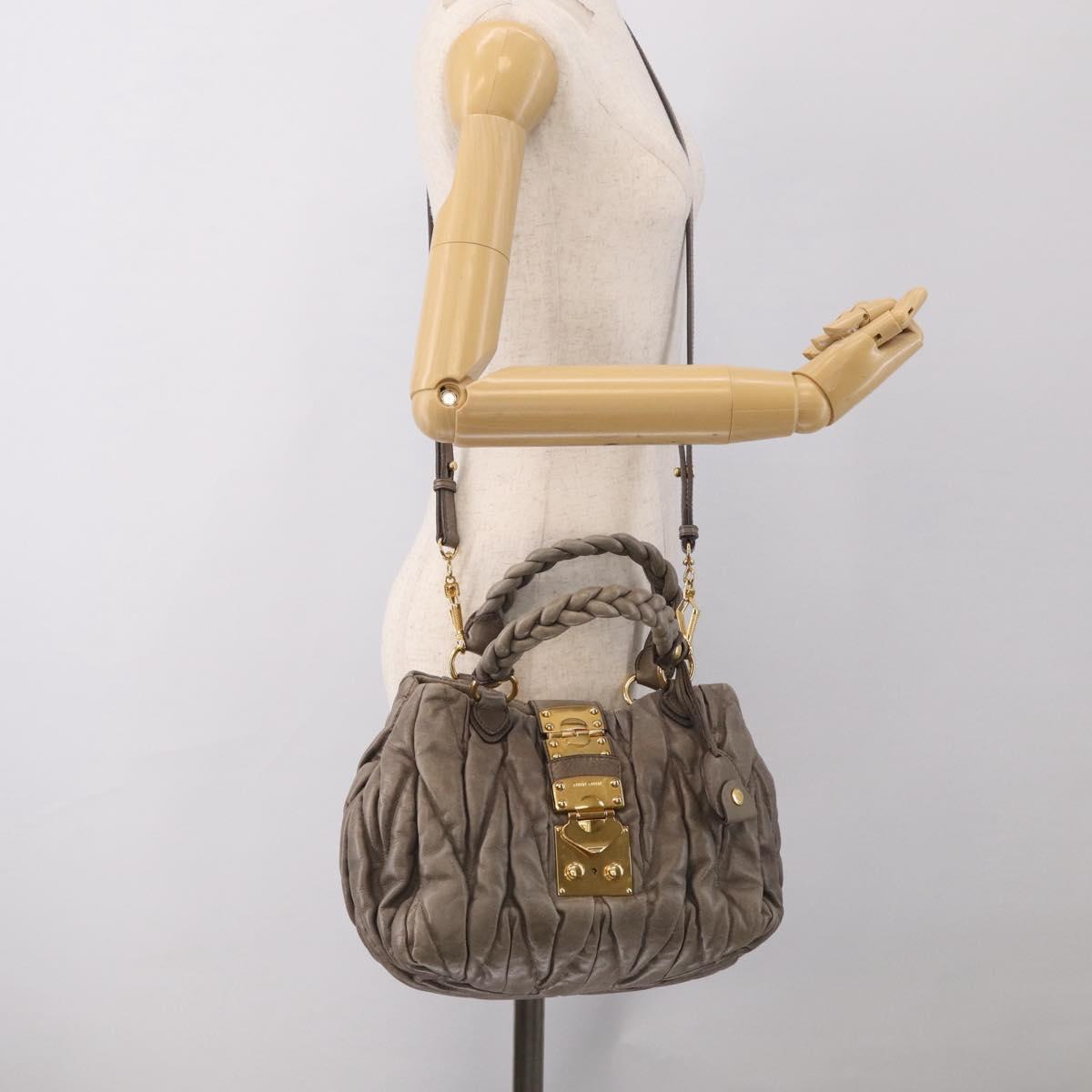 Miu Miu Matelasse Hand Bag Leather 2way Gray Gold Auth 212432M