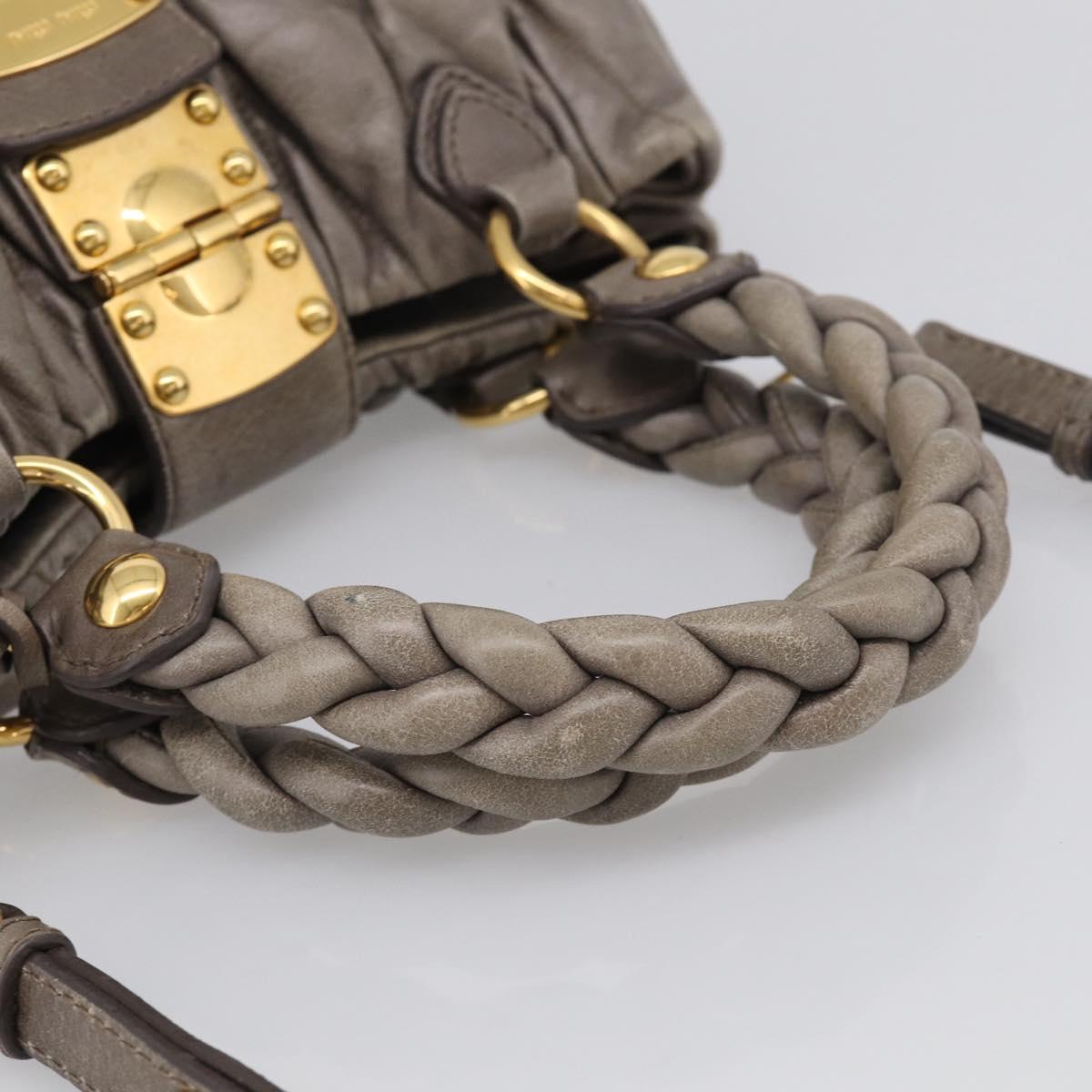 Miu Miu Matelasse Hand Bag Leather 2way Gray Gold Auth 212432M