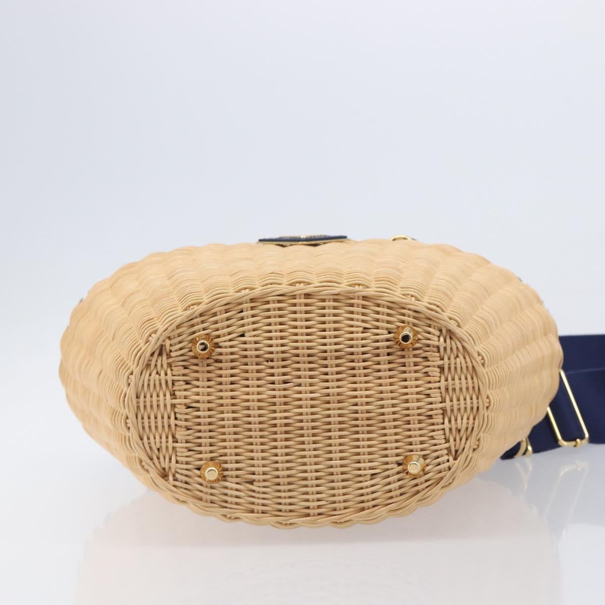 PRADA Hand Bag Raffia 2way Beige Gold Auth 212434SAM