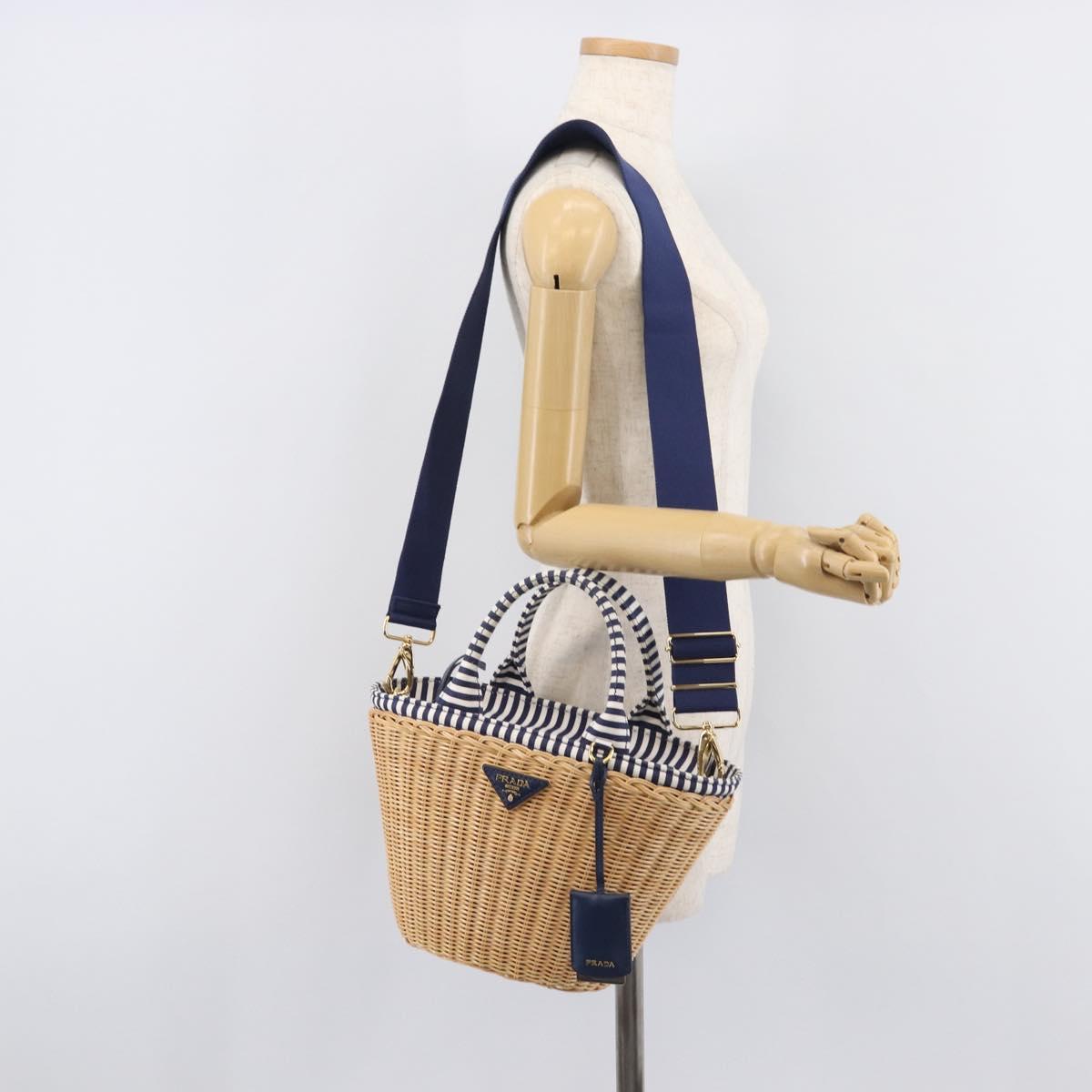 PRADA Hand Bag Raffia 2way Beige Gold Auth 212434SAM