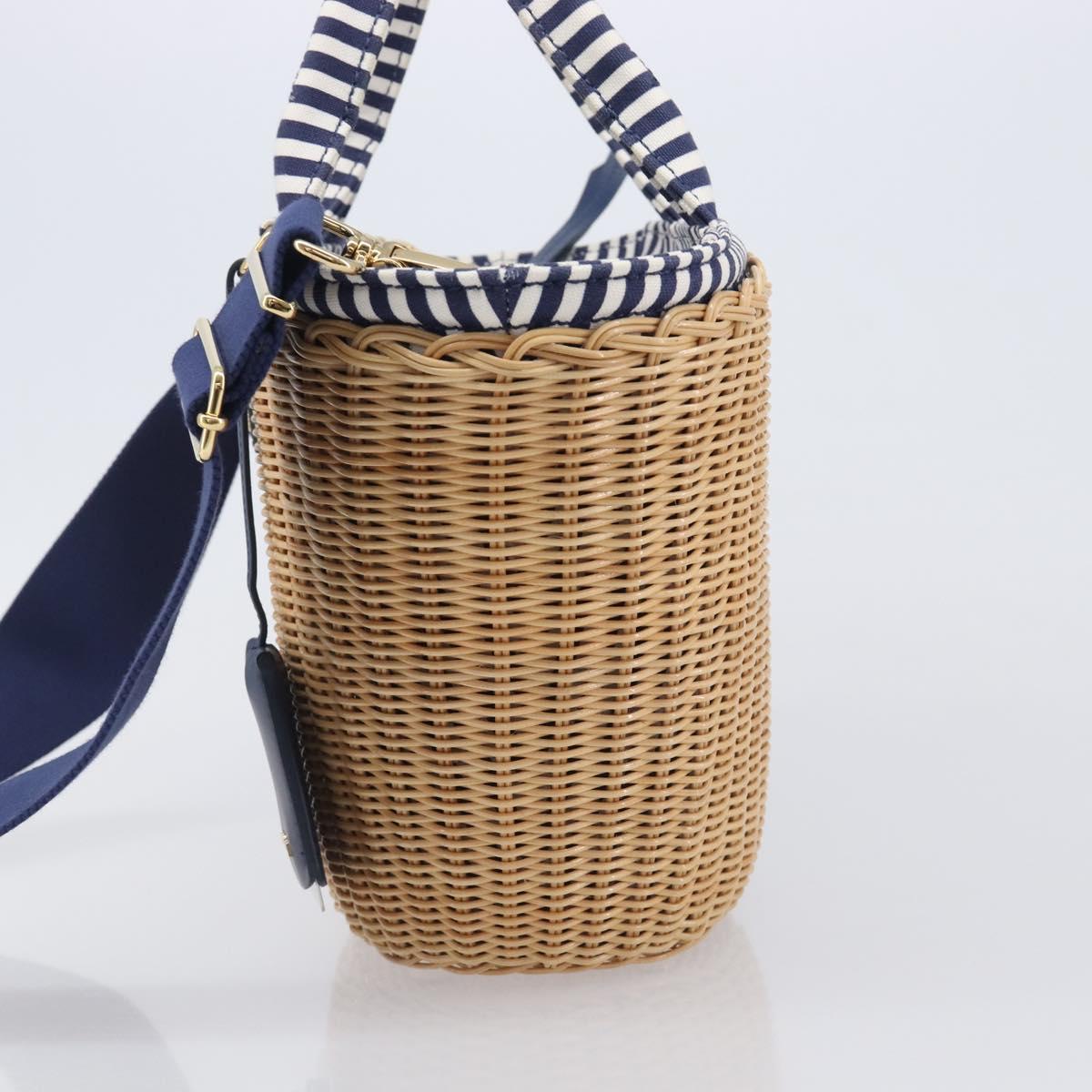 PRADA Hand Bag Raffia 2way Beige Gold Auth 212434SAM