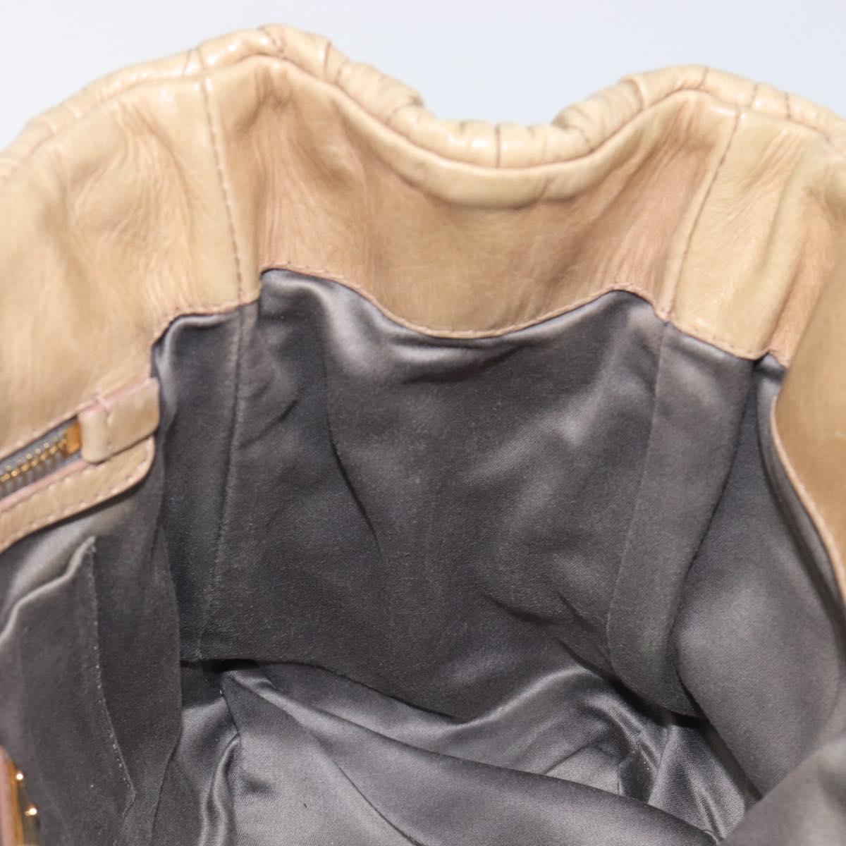 Miu Miu Hand Bag Leather Beige Gold Auth 212440A