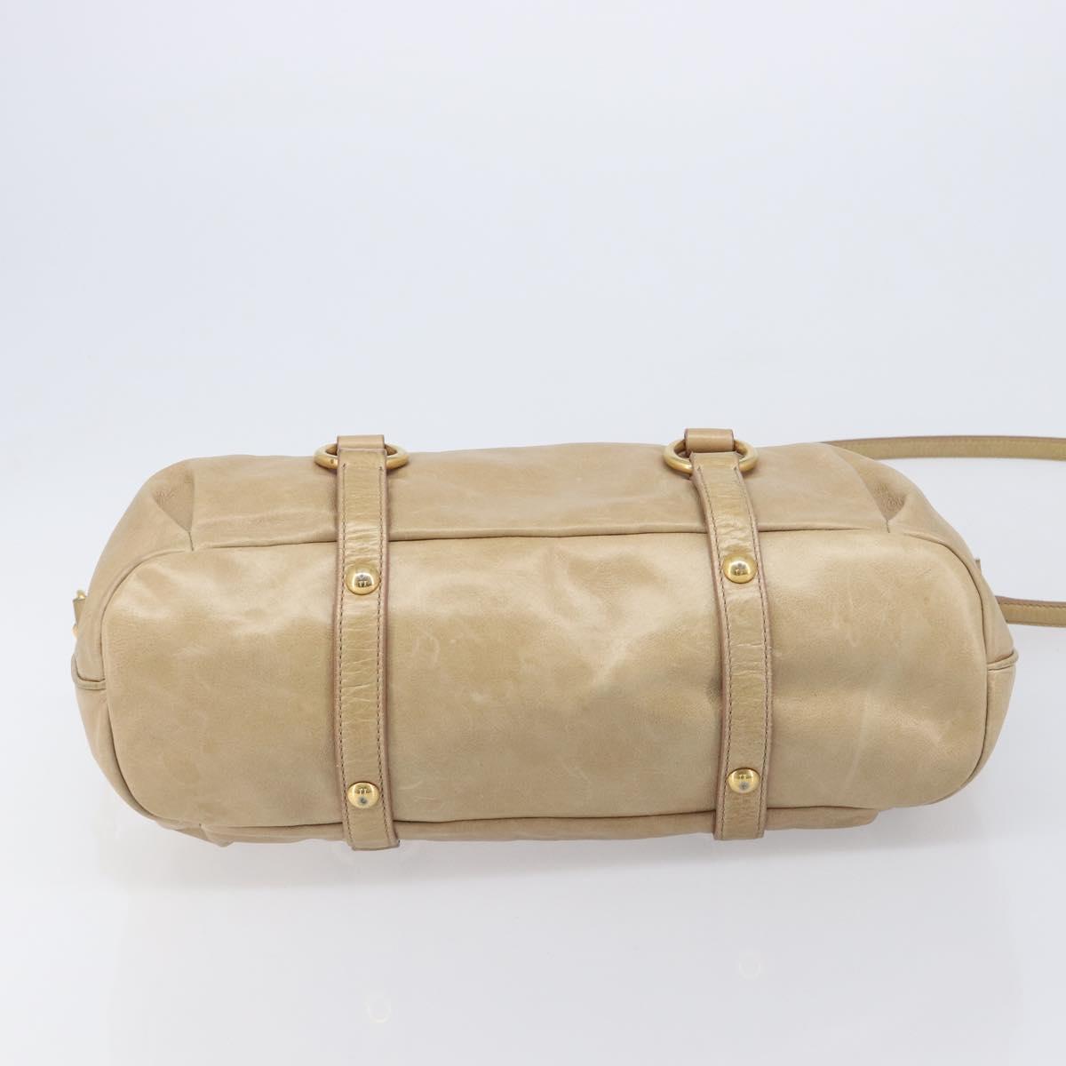 Miu Miu Hand Bag Leather 2way Beige Gold Auth 212441A