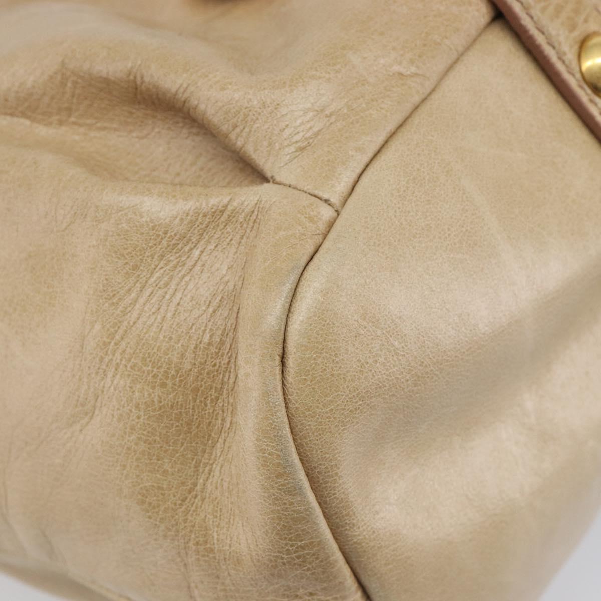 Miu Miu Hand Bag Leather 2way Beige Gold Auth 212441A