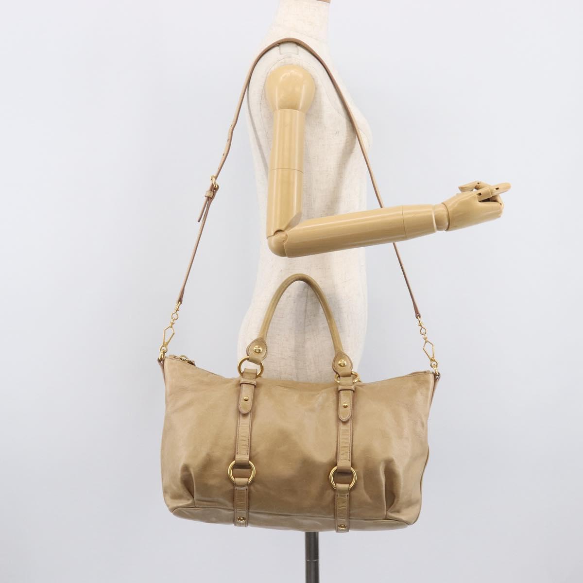 Miu Miu Hand Bag Leather 2way Beige Gold Auth 212441A