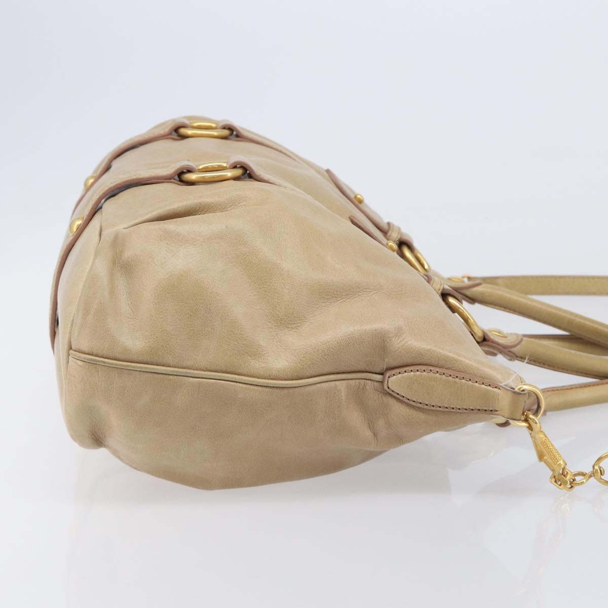 Miu Miu Hand Bag Leather 2way Beige Gold Auth 212441A