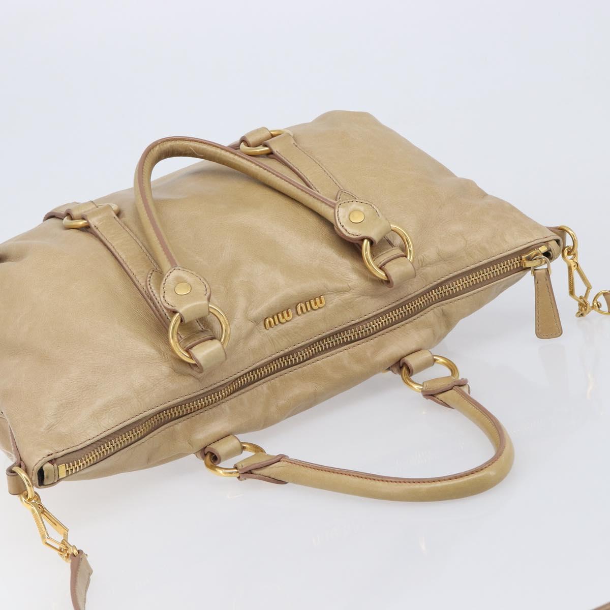 Miu Miu Hand Bag Leather 2way Beige Gold Auth 212441A