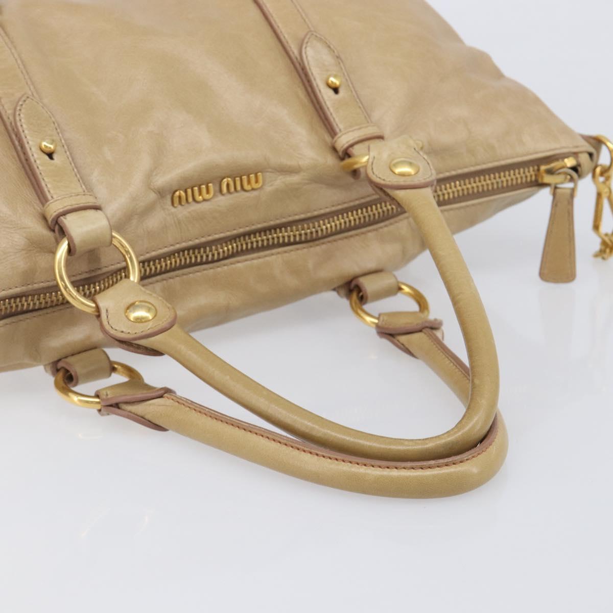 Miu Miu Hand Bag Leather 2way Beige Gold Auth 212441A