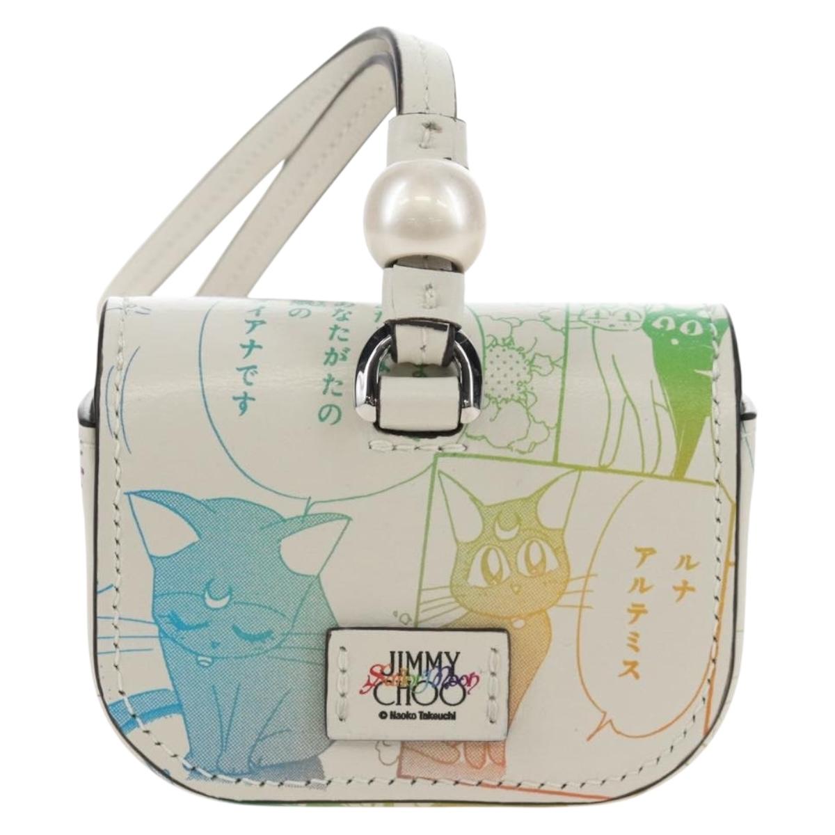 Jimmy Choo AirPods Case Luna Artemis Diana Leather White Auth 212442SM