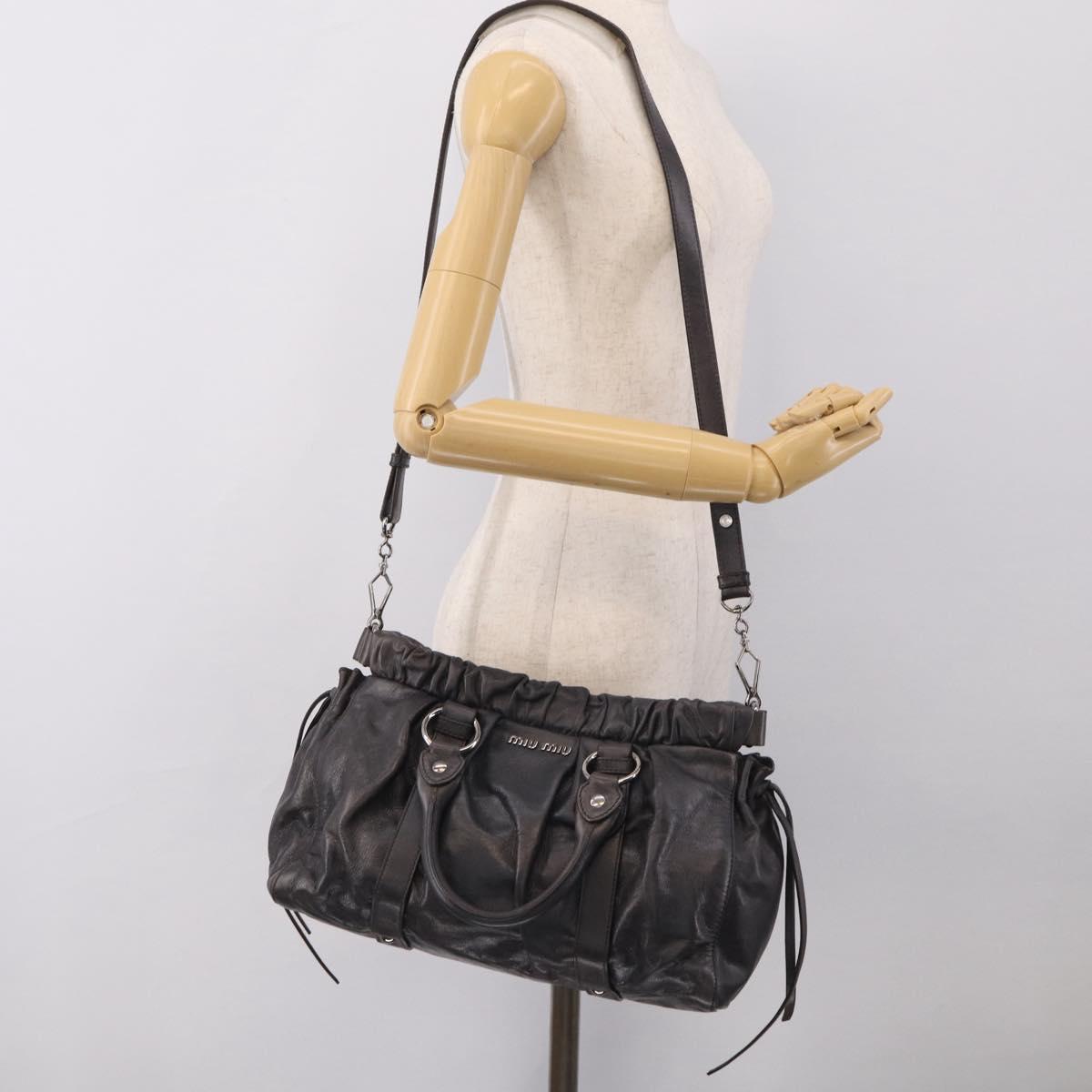 Miu Miu Hand Bag Leather 2way Gray Silver Auth 212444M