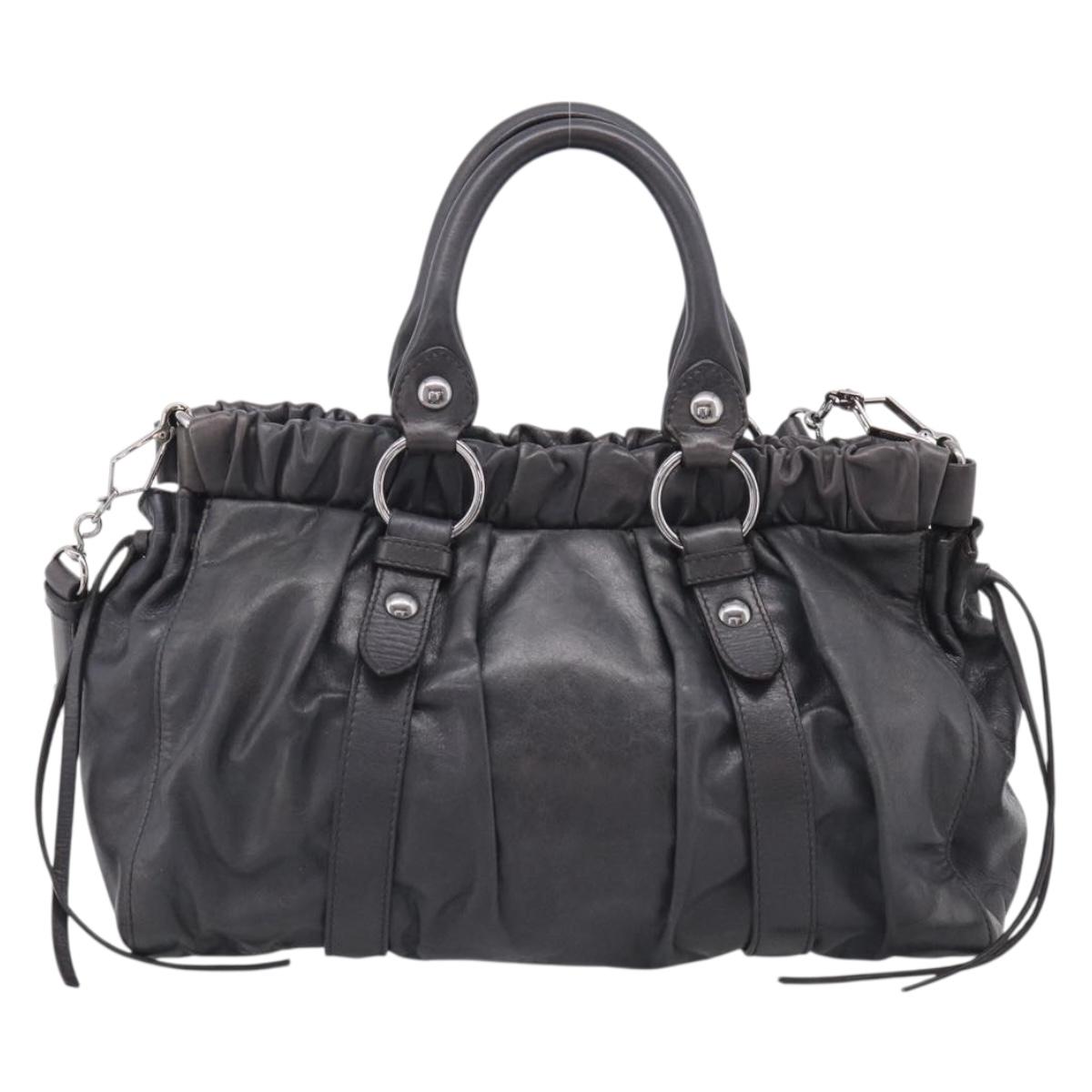 Miu Miu Hand Bag Leather 2way Gray Silver Auth 212444M
