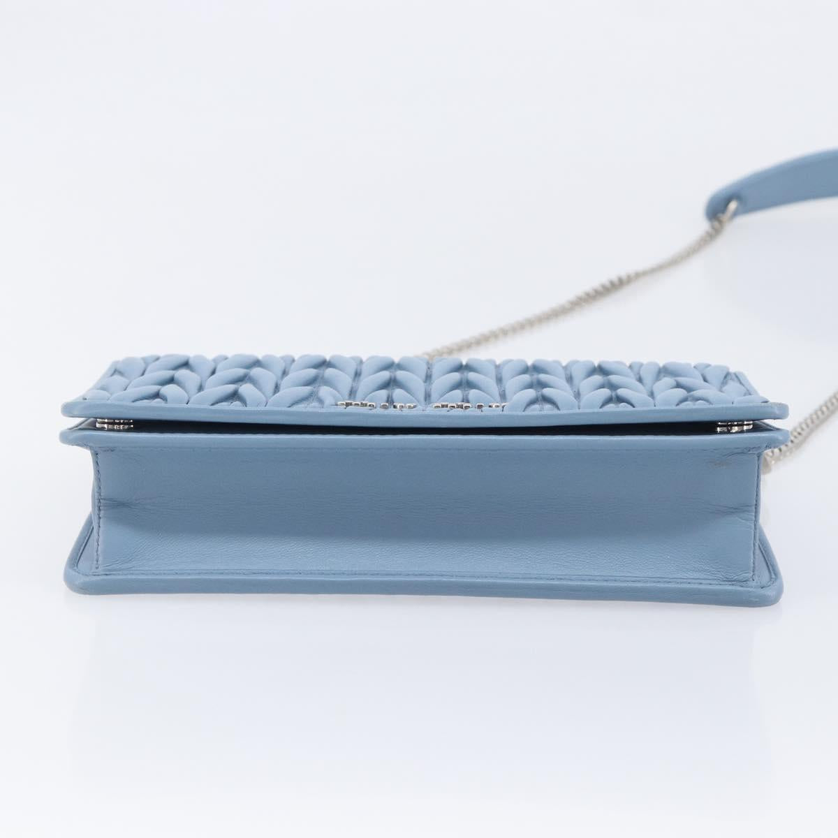 Miu Miu Matelasse Chain Shoulder Bag Leather Silver Light Blue Auth 212448SAM