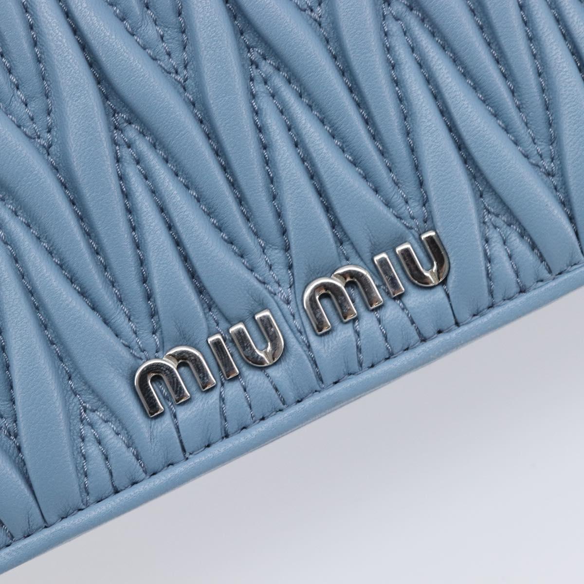 Miu Miu Matelasse Chain Shoulder Bag Leather Silver Light Blue Auth 212448SAM