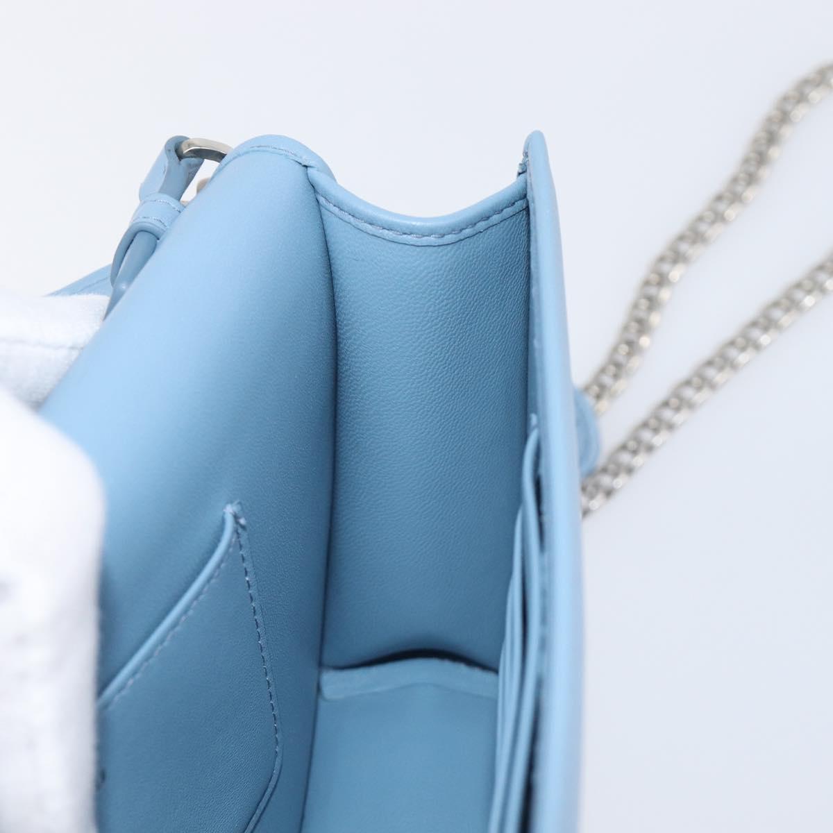 Miu Miu Matelasse Chain Shoulder Bag Leather Silver Light Blue Auth 212448SAM