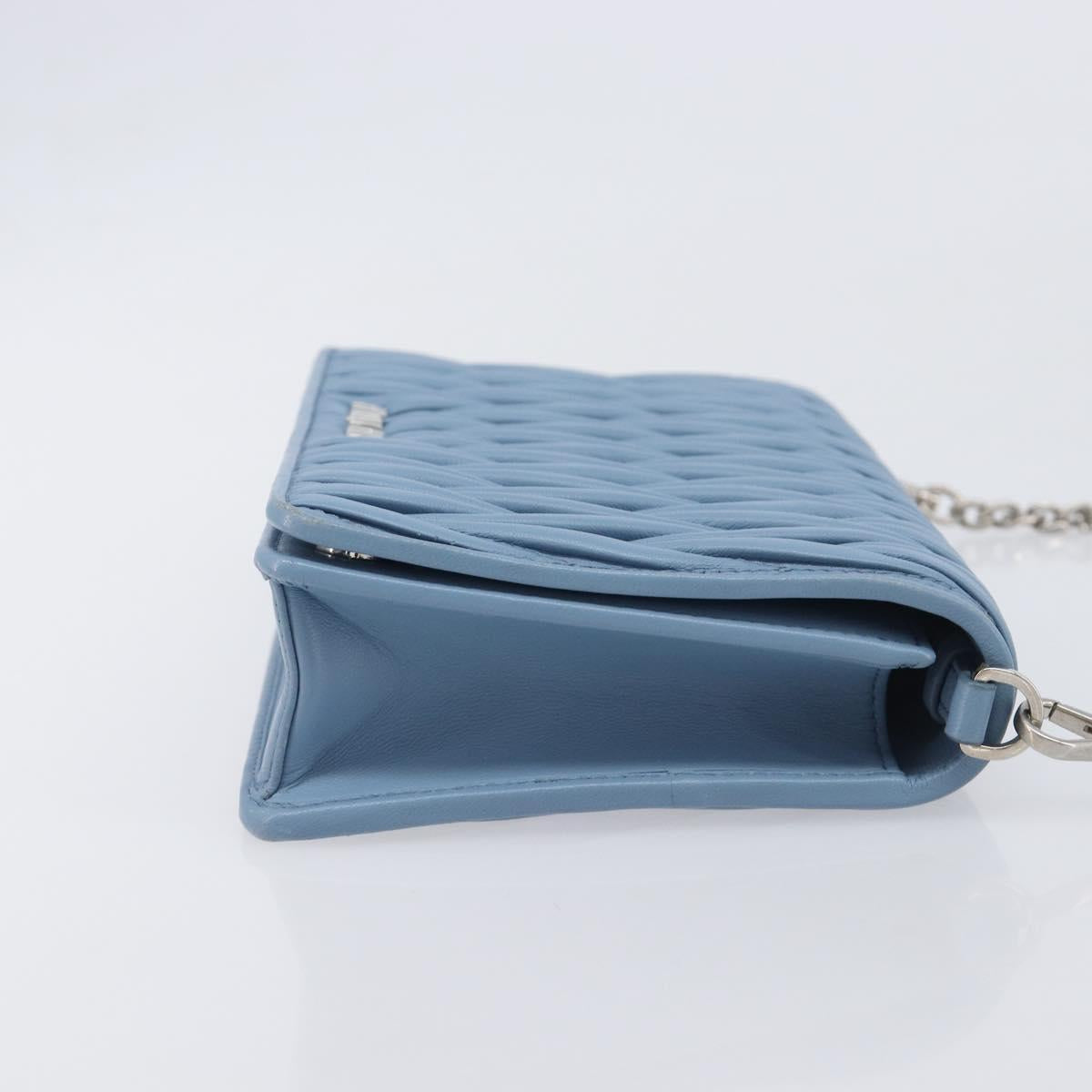 Miu Miu Matelasse Chain Shoulder Bag Leather Silver Light Blue Auth 212448SAM
