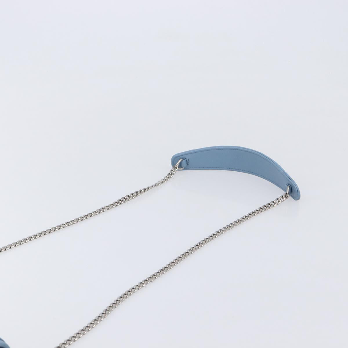 Miu Miu Matelasse Chain Shoulder Bag Leather Silver Light Blue Auth 212448SAM