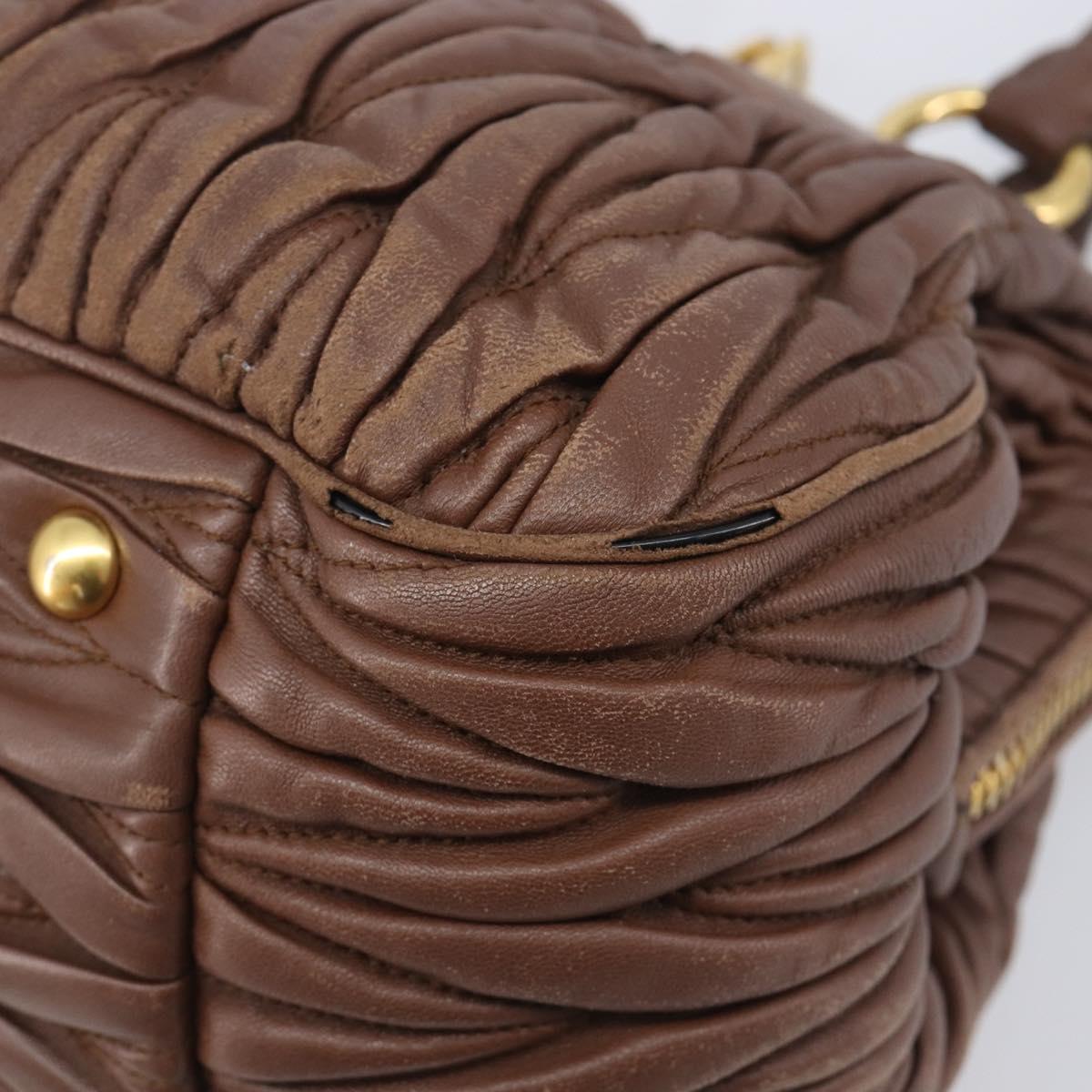 Miu Miu Matelasse Hand Bag Leather Brown Gold Auth 212449M