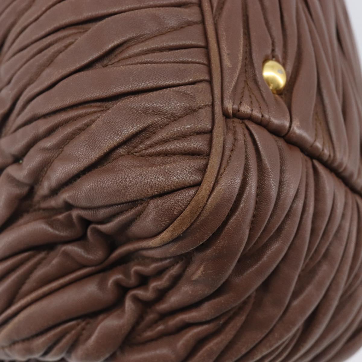 Miu Miu Matelasse Hand Bag Leather Brown Gold Auth 212449M
