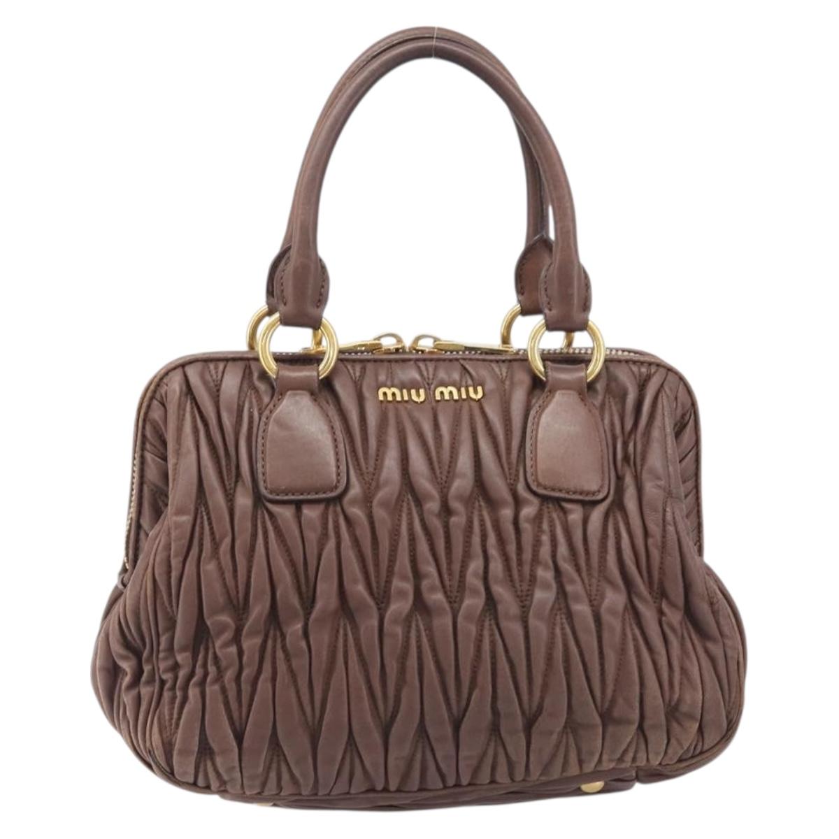 Miu Miu Matelasse Hand Bag Leather Brown Gold Auth 212449M